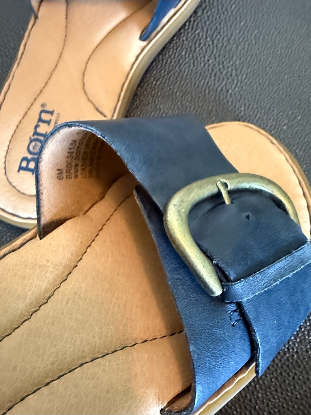 Born Miarra Navy Slide Sandals with Big Buckle size 6 - Picture 4 of 7
